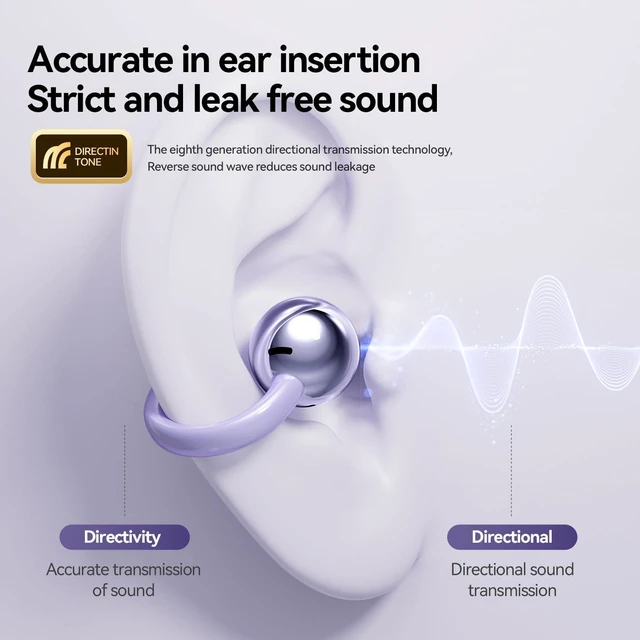 Alt view image 6 of 7 - Jewelry-Inspired Clip-On Earbuds with Detachable Sparkle Butterfly Earrings 2026 New Open Ear Wireless Headphones for Women, Bluetooth 6.0, 50H Playtime, Low Latency, Sports & Workouts, Purple