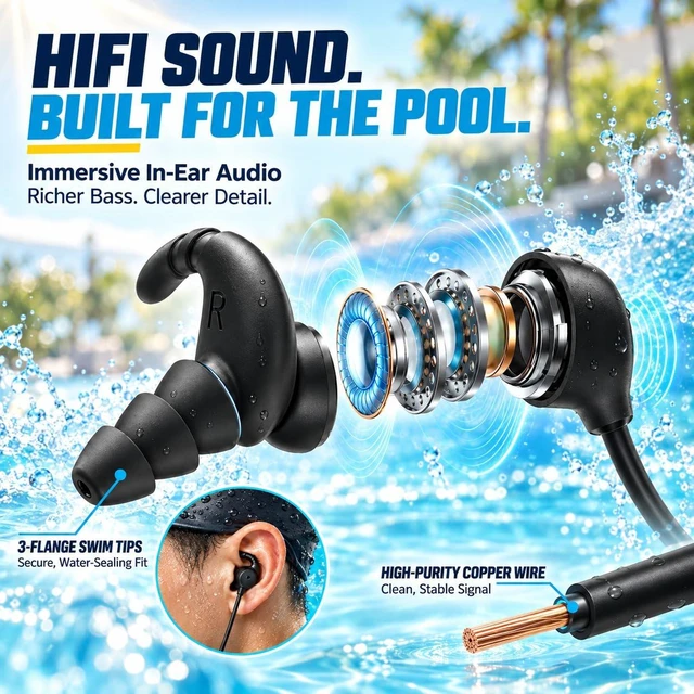 Alt view image 4 of 7 - T6+W18 Swim Music Combo Waterproof Swimming MP3 Player + Bluetooth Transmitter No Need to Download Music, Support Spotify, Swim with Your Stream APP