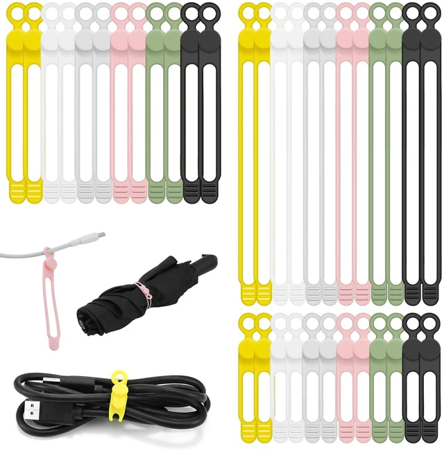 Main image of 36Pcs Silicone Cable Ties, 6 Colors Data Cable Organizer Ties, 3 Sizes Cord Ties for Charging Cables, Wire Organizers, Electrical Cords, Computer Wires, Cord Organizers