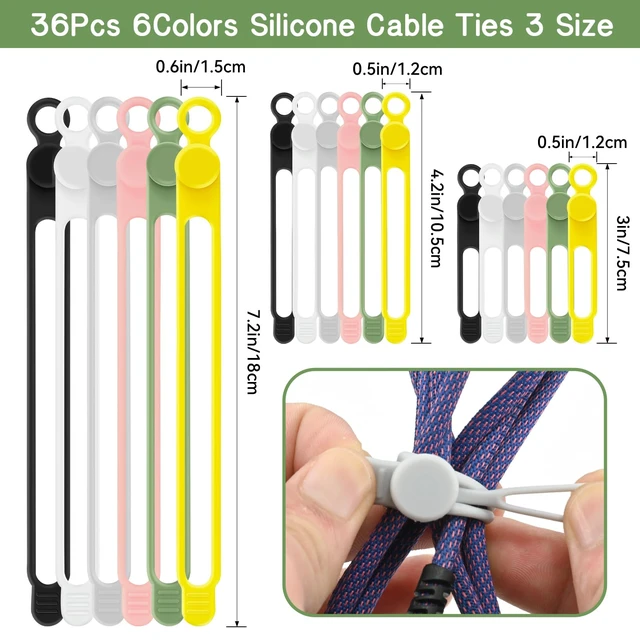 Alt view image 2 of 7 - 36Pcs Silicone Cable Ties, 6 Colors Data Cable Organizer Ties, 3 Sizes Cord Ties for Charging Cables, Wire Organizers, Electrical Cords, Computer Wires, Cord Organizers