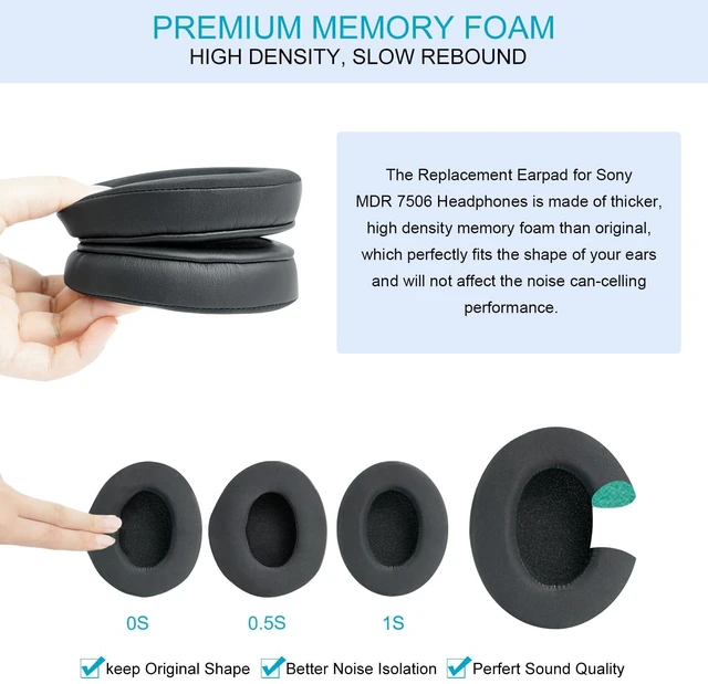 Alt view image 4 of 7 - GVOEARS Replacement Ear Pads for Sony MDR 7506, Cooling Gel Earpad Cushions with Noise Isolation Memory Foam (Black)