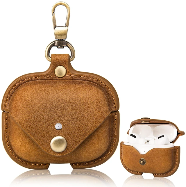 Main image of Charging Case Cover for Apple Airpods Pro(2019) & Airpods Pro 2nd(2022). Handcrafted Fully, Crazy Horse Cowhide Leather Vintage. Protective Portable Shockproof Case with Key Chain (Brown)