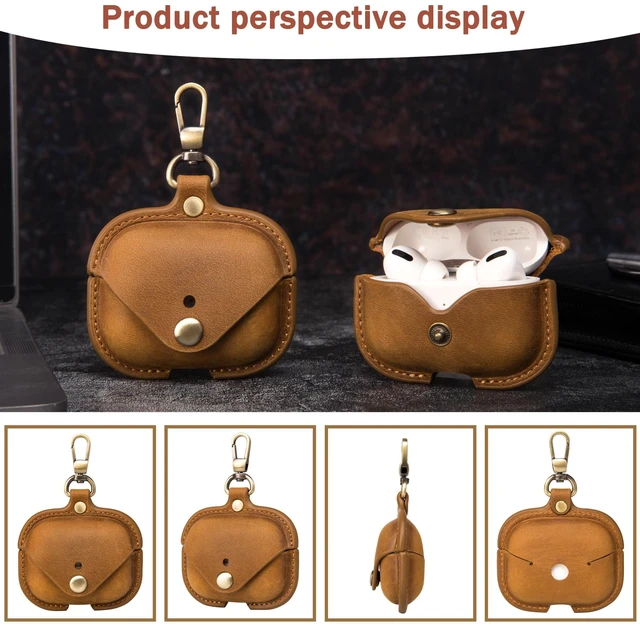 Alt view image 3 of 7 - Charging Case Cover for Apple Airpods Pro(2019) & Airpods Pro 2nd(2022). Handcrafted Fully, Crazy Horse Cowhide Leather Vintage. Protective Portable Shockproof Case with Key Chain (Brown)
