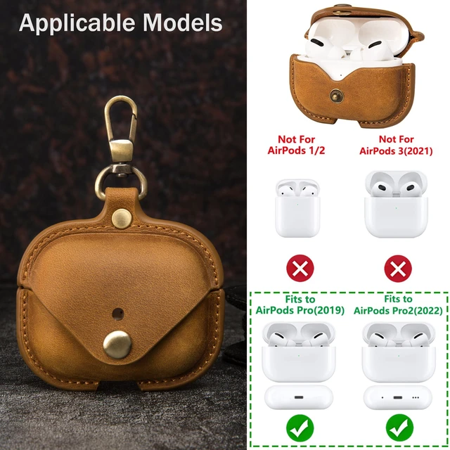 Alt view image 4 of 7 - Charging Case Cover for Apple Airpods Pro(2019) & Airpods Pro 2nd(2022). Handcrafted Fully, Crazy Horse Cowhide Leather Vintage. Protective Portable Shockproof Case with Key Chain (Brown)