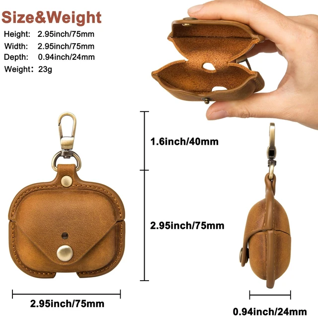 Alt view image 6 of 7 - Charging Case Cover for Apple Airpods Pro(2019) & Airpods Pro 2nd(2022). Handcrafted Fully, Crazy Horse Cowhide Leather Vintage. Protective Portable Shockproof Case with Key Chain (Brown)