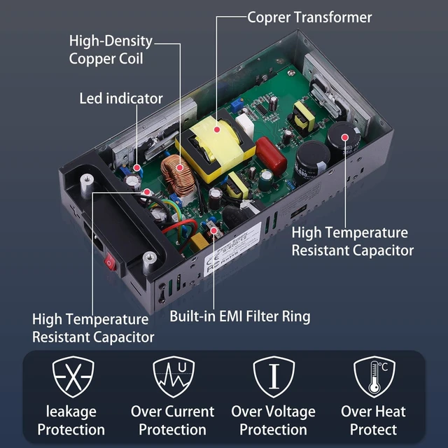 Alt view image 4 of 6 - 12V Power Supply 600W 50A, 110V AC to 12V DC Converter-Black 12V Power Supply 110V to 12V Converter Universal Power Adapter for Radio, Car Stereos, LED Strip, Computer Project