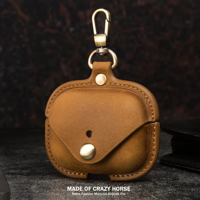 Alt view image 2 of 7 - Charging Case Cover for Apple Airpods Pro(2019) & Airpods Pro 2nd(2022). Handcrafted Fully, Crazy Horse Cowhide Leather Vintage. Protective Portable Shockproof Case with Key Chain (Brown)
