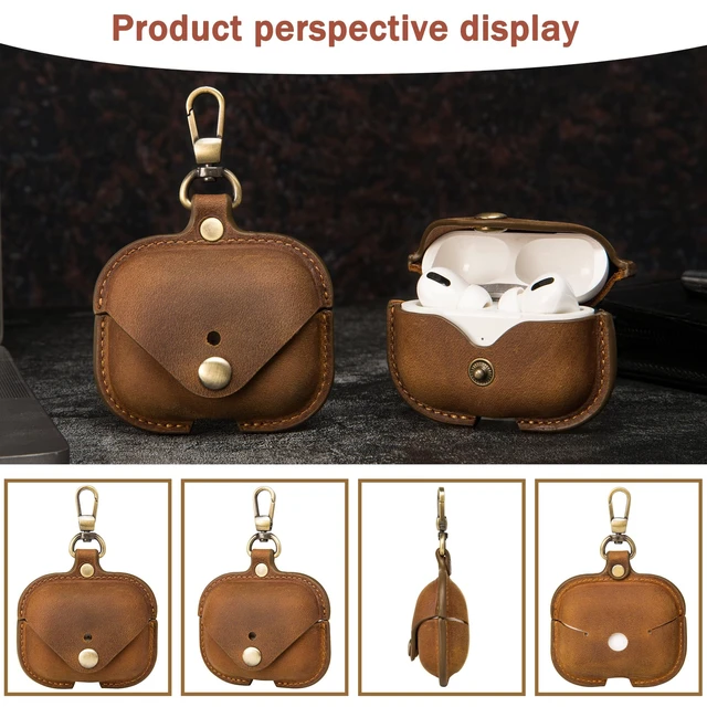 Alt view image 6 of 7 - Charging Case Cover for Apple Airpods Pro(2019) & Airpods Pro 2nd(2022). Handcrafted Fully, Crazy Horse Cowhide Leather Vintage. Protective Portable Shockproof with Key Chain (Coffee)