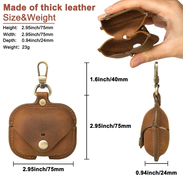 Alt view image 7 of 7 - Charging Case Cover for Apple Airpods Pro(2019) & Airpods Pro 2nd(2022). Handcrafted Fully, Crazy Horse Cowhide Leather Vintage. Protective Portable Shockproof with Key Chain (Coffee)