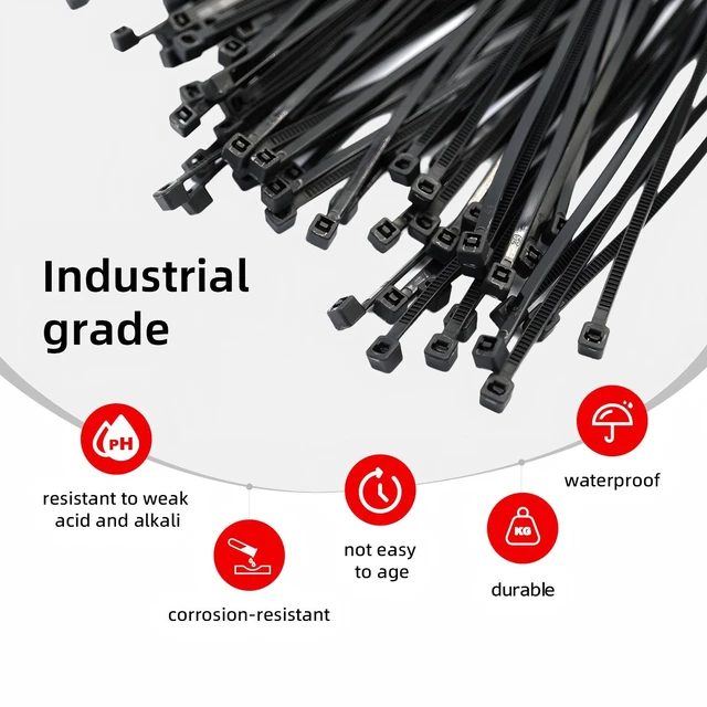 Alt view image 4 of 7 - Cable Zip Ties, 8 Inch Black 3000 Pcs Nylon 66 Self-Locking 40 Lbs Tensile Strength, UV Resistant, Durable, for Industrial Outdoor Home Electrical Wire Management