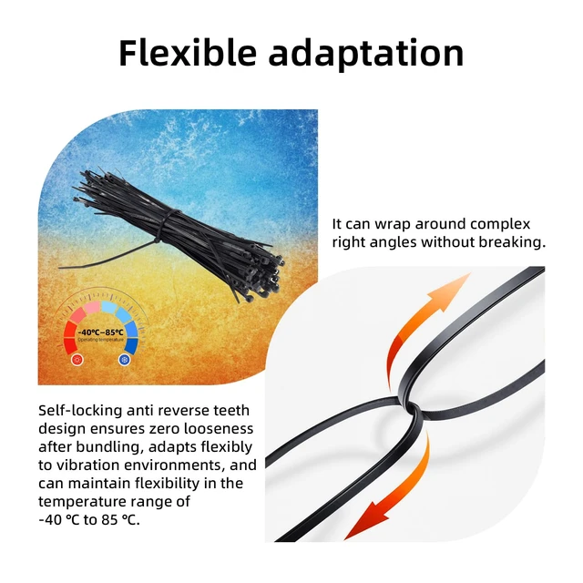 Alt view image 6 of 7 - Cable Zip Ties, 8 Inch Black 3000 Pcs Nylon 66 Self-Locking 40 Lbs Tensile Strength, UV Resistant, Durable, for Industrial Outdoor Home Electrical Wire Management