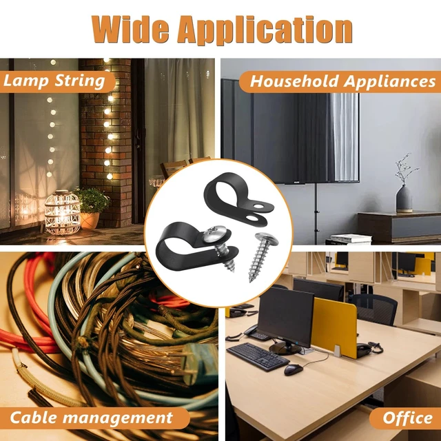 Alt view image 6 of 7 - 306PCS Cable Clips Assortment Kit Nylon R-Type Wire Mount Clamps 6 sizes: 3/16,1/4,3/8,1/2,3/4,1 inch, Nylon Plastic cable clamps with screws for cable management