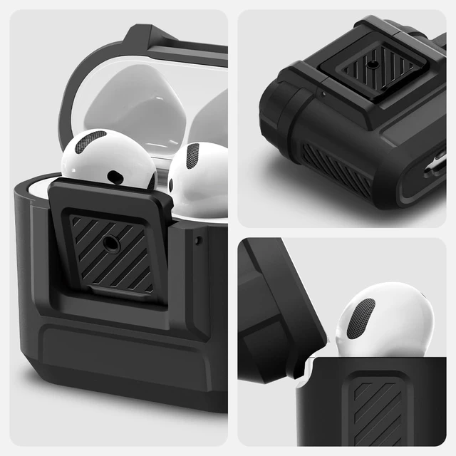 Alt view image 3 of 7 - Lock Fit for AirPods 5 / AirPods 4 Case (2026/2024) with Lock Secure Locking Clip, Dual-Layer Protection, Included Carabiner, Wireless Charging Compatible - Matte Black