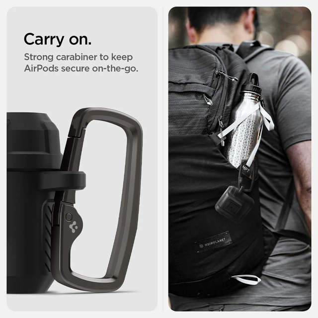 Alt view image 5 of 7 - Lock Fit for AirPods 5 / AirPods 4 Case (2026/2024) with Lock Secure Locking Clip, Dual-Layer Protection, Included Carabiner, Wireless Charging Compatible - Matte Black