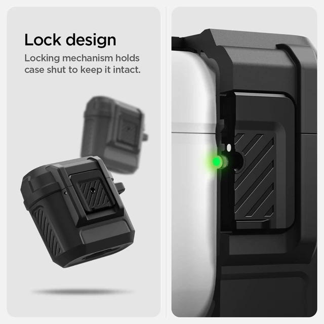 Alt view image 4 of 7 - Lock Fit for AirPods 5 / AirPods 4 Case (2026/2024) with Lock Secure Locking Clip, Dual-Layer Protection, Included Carabiner, Wireless Charging Compatible - Matte Black