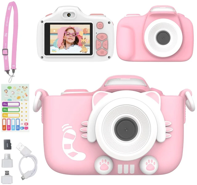 Main image of Kids Digital Camera 16MP 1080P with Selfie Lens, LED Flash shockproof case, camera 3 for small hands, macro lens, MicroSD included, travel activity, birthday gift for ages 3-12 girls