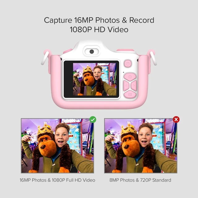 Alt view image 4 of 7 - Kids Digital Camera 16MP 1080P with Selfie Lens, LED Flash shockproof case, camera 3 for small hands, macro lens, MicroSD included, travel activity, birthday gift for ages 3-12 girls