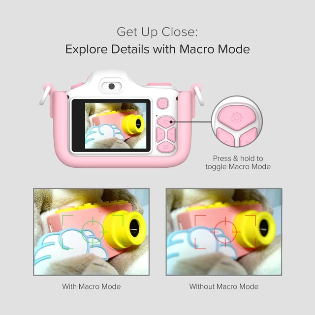 Alt view image 5 of 7 - Kids Digital Camera 16MP 1080P with Selfie Lens, LED Flash shockproof case, camera 3 for small hands, macro lens, MicroSD included, travel activity, birthday gift for ages 3-12 girls