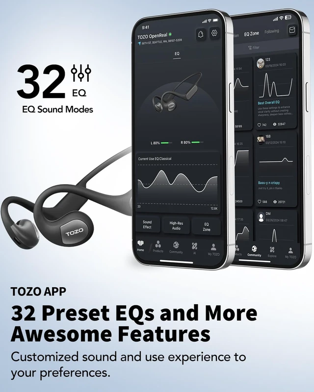 Alt view image 5 of 7 - Air Conduction Open Ear Headphones, Bluetooth 5.3 Sport Earphones 32 APP EQ Modes, Dual Mic Noise Reduction, Premium Sound Quality, Secure Hair Band Design For Cycling, Outdoor Sports Black