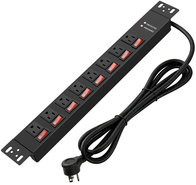Alt view image 6 of 7 - Rack Mount PDU Power Strips,8 Outlet Surge Protector,Individual Switches,1.5U Rackmount Server Racks,14AWG Heavy Duty Extension Cord,15A 125V 1875W (Standard Power Cord, 12 FT Cable)