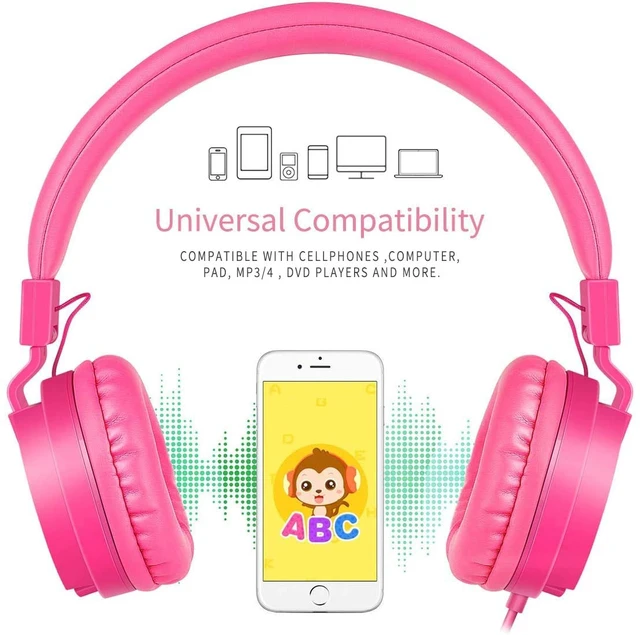 Alt view image 3 of 6 - Kids Headphones, Lightweight Stereo Wired Toddler Headphones, Adjustable Headband Children's Headset for Smartphones Computer Pad Earphones(Pink)