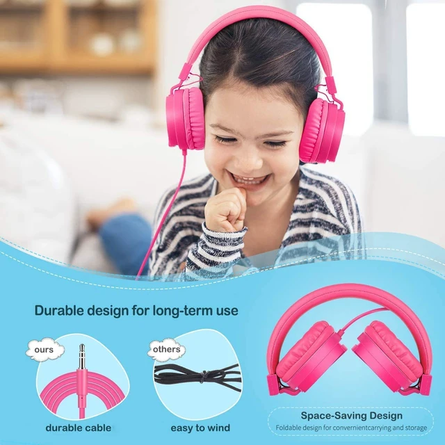 Alt view image 5 of 6 - Kids Headphones, Lightweight Stereo Wired Toddler Headphones, Adjustable Headband Children's Headset for Smartphones Computer Pad Earphones(Pink)