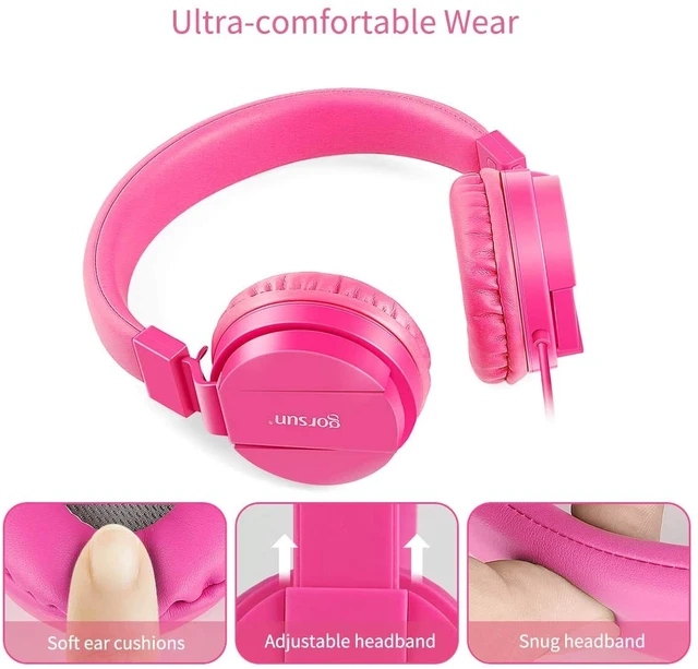 Alt view image 2 of 6 - Kids Headphones, Lightweight Stereo Wired Toddler Headphones, Adjustable Headband Children's Headset for Smartphones Computer Pad Earphones(Pink)