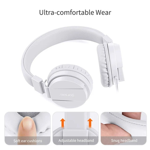 Alt view image 2 of 7 - Kids Headphones, Lightweight Stereo Wired Toddler HeadphonesAdjustable Headband Children's Headset for Smartphones Computer Pad Earphones(White)