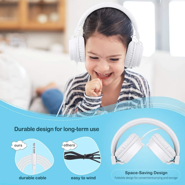 Alt view image 5 of 7 - Kids Headphones, Lightweight Stereo Wired Toddler HeadphonesAdjustable Headband Children's Headset for Smartphones Computer Pad Earphones(White)