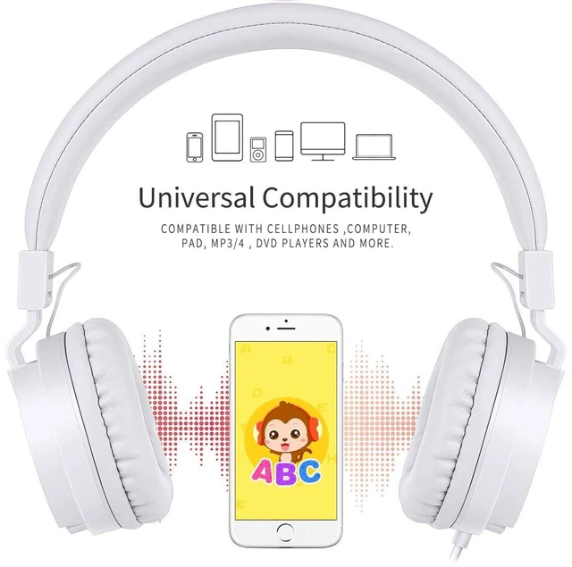 Alt view image 3 of 7 - Kids Headphones, Lightweight Stereo Wired Toddler HeadphonesAdjustable Headband Children's Headset for Smartphones Computer Pad Earphones(White)
