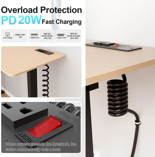 Alt view image 2 of 7 - Drawer Outlet Kit, Recessed Furniture Power Strip with Overload Protection Switch, PD 20W Fast Charging, Clutter-Free Drawer Socket with 4 Power Outlets, 7.2 FT Power Cord, Spring Cable, UL Listed
