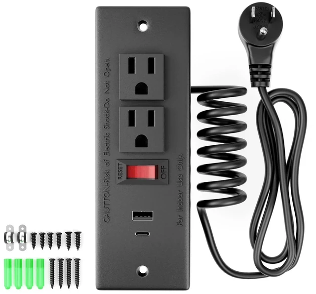 Main image of Drawer Outlet Kit, Recessed Furniture Power Strip with Overload Protection Switch, PD 20W Fast Charging, Clutter-Free Drawer Socket with 4 Power Outlets, 7.2 FT Power Cord, Spring Cable, UL Listed