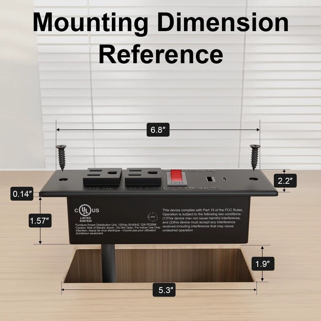 Alt view image 6 of 7 - Drawer Outlet Kit, Recessed Furniture Power Strip with Overload Protection Switch, PD 20W Fast Charging, Clutter-Free Drawer Socket with 4 Power Outlets, 7.2 FT Power Cord, Spring Cable, UL Listed