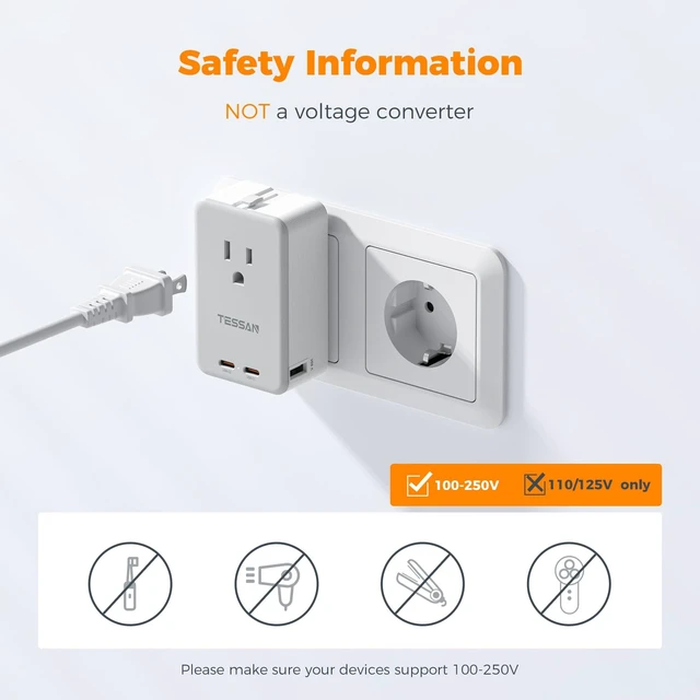 Alt view image 7 of 7 - Travel Adapter PD 20W, Universal Power Adapter with 3 USB C 1 USB A Ultra Thin International Plug Adaptor, Worldwide Outlet for US to European UK Italy Spain Australia, Type C G A I, 1 Pack