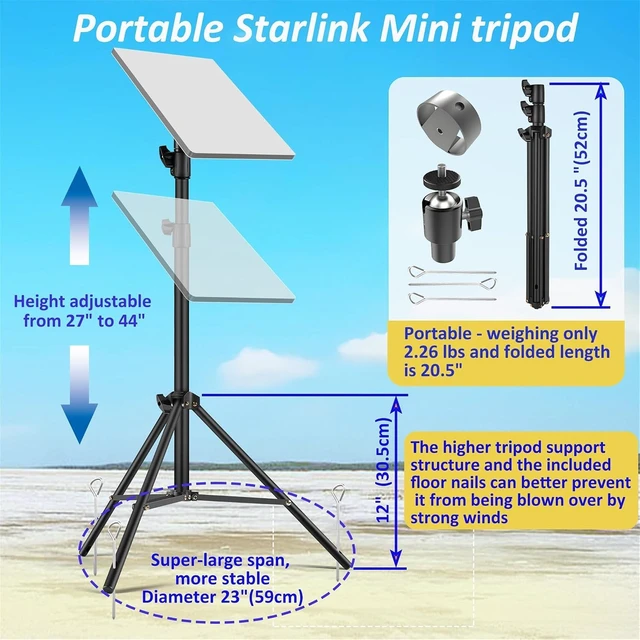 Alt view image 2 of 7 - Starlink Mini Tripod Mount with 360° Gimbal All-Terrain Dish Stand Kit, For RV, Camping, Hiking, Job Sites