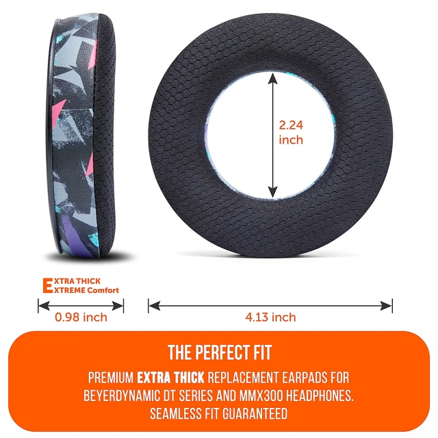 Alt view image 5 of 7 - Freeze DT770 - Cooling Gel Ear Pads for Beyerdynamic DT770 & DT990 Made by Wicked Cushions Also fits DT880, MMX300, DT1770 & DT1990. Sport Fabric, Enhanced Foam 90's Black