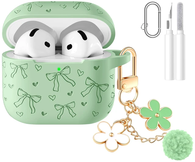 Main image of for Airpods 5 Case & Airpods 4 Cute Case Cover with Cleaner Kit Engraved Soft Silicone Protective Case for AirPods 4 & AirPods 5 with Flower Charm Keychain, Carabiner for Girly Women Men