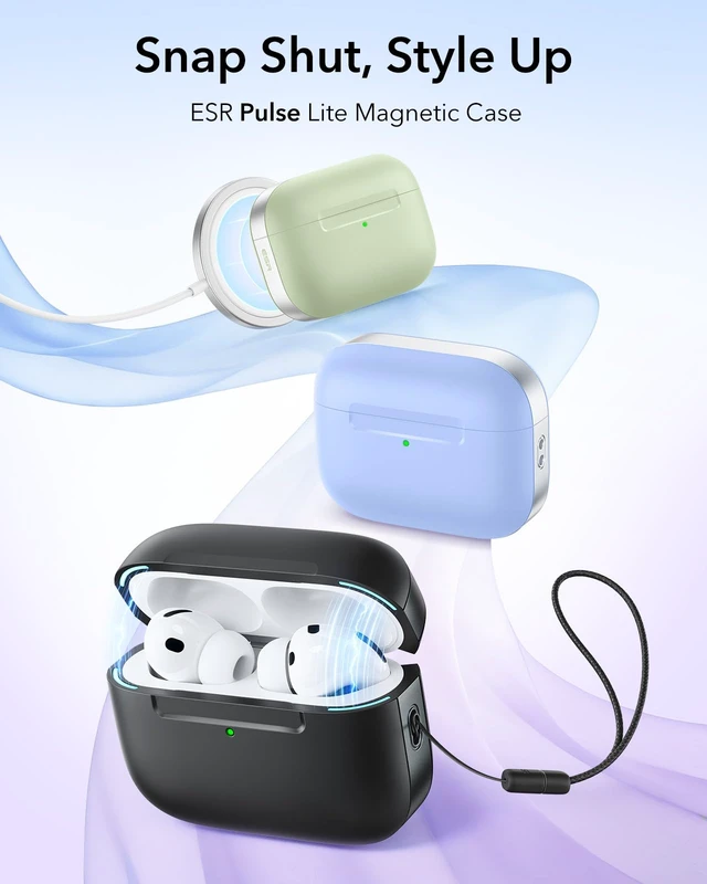 Alt view image 3 of 7 - for AirPods Pro 3 Case, Compatible with MagSafe, Pulse Series, Black (USB-C) Magnetic Lid, Full Drop Protection Cover with Lanyard, Clear LED Indicator