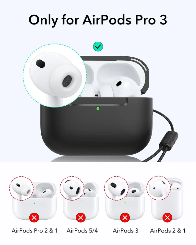 Alt view image 2 of 7 - for AirPods Pro 3 Case, Compatible with MagSafe, Pulse Series, Black (USB-C) Magnetic Lid, Full Drop Protection Cover with Lanyard, Clear LED Indicator
