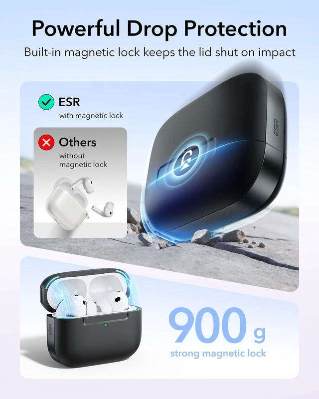 Alt view image 4 of 7 - for AirPods Pro 3 Case, Compatible with MagSafe, Pulse Series, Black (USB-C) Magnetic Lid, Full Drop Protection Cover with Lanyard, Clear LED Indicator