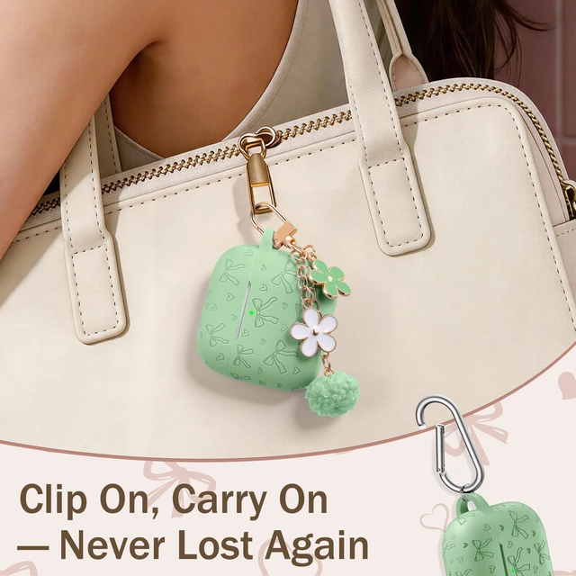 Alt view image 7 of 7 - for Airpods 5 Case & Airpods 4 Cute Case Cover with Cleaner Kit Engraved Soft Silicone Protective Case for AirPods 4 & AirPods 5 with Flower Charm Keychain, Carabiner for Girly Women Men