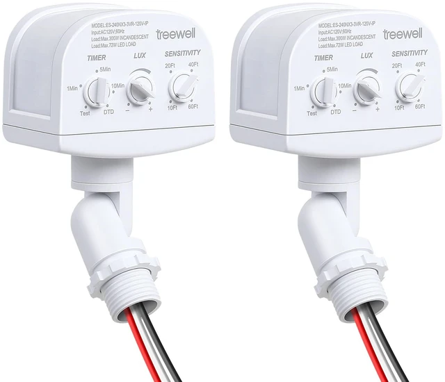 Main image of 2 Pack 240-Degree Replacement Motion Sensor, Adjustable LUX(5-300) & Time & Detection Sensitivity Up to 60 Feet Range, 3 Working Modes Outdoor Motion Detector for Security Floodlight, White