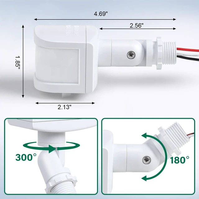 Alt view image 4 of 7 - 2 Pack 240-Degree Replacement Motion Sensor, Adjustable LUX(5-300) & Time & Detection Sensitivity Up to 60 Feet Range, 3 Working Modes Outdoor Motion Detector for Security Floodlight, White