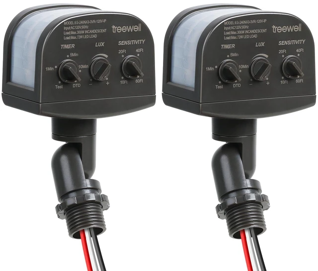 Main image of 2 Pack 240-Degree Replacement Motion Sensor, Adjustable LUX(5-300) & Time & Detection Sensitivity Up to 60 Feet Range, 3 Working Modes Outdoor Motion Detector for Security Floodlight, Brown
