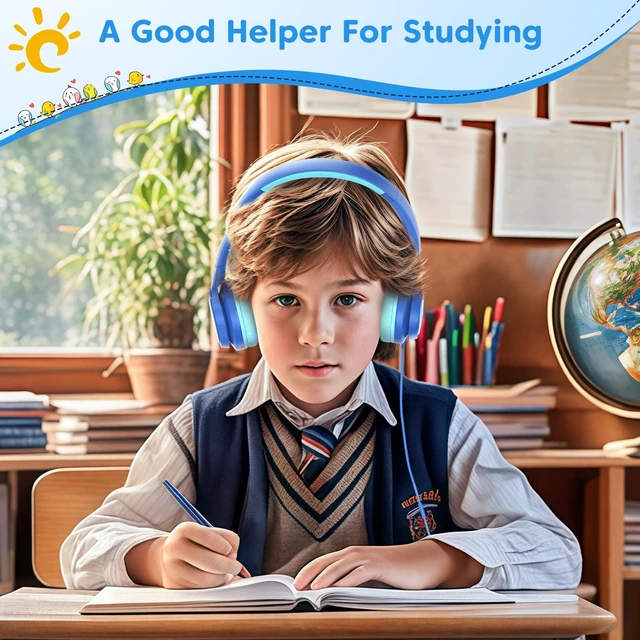 Alt view image 3 of 7 - Kids Headphones for School with 3.5mm/USB C Headphones & HD Mic Blue Headphone for Boys Girls, Comfort Type C Headphone, Safe Volume for iPad/Travel/Tablets/Classroom, Back to School gift