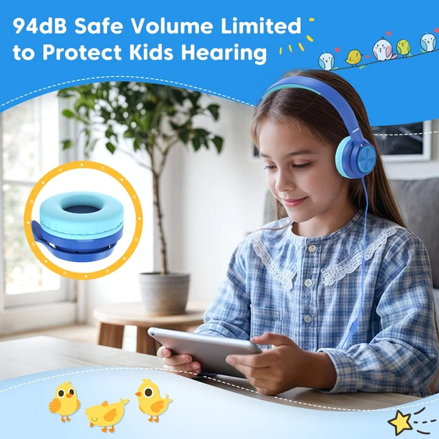 Alt view image 4 of 7 - Kids Headphones for School with 3.5mm/USB C Headphones & HD Mic Blue Headphone for Boys Girls, Comfort Type C Headphone, Safe Volume for iPad/Travel/Tablets/Classroom, Back to School gift