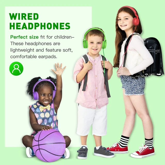 Alt view image 3 of 7 - 950 Wired Headphones for Kids Girls Boys for School Classroom with Microphone, On-Ear Foldable Corded Headphones with Jack 3.5mm for Laptop Computer Tablet Chromebooks Black Green