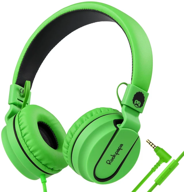 Main image of 950 Wired Headphones for Kids Girls Boys for School Classroom with Microphone, On-Ear Foldable Corded Headphones with Jack 3.5mm for Laptop Computer Tablet Chromebooks Black Green