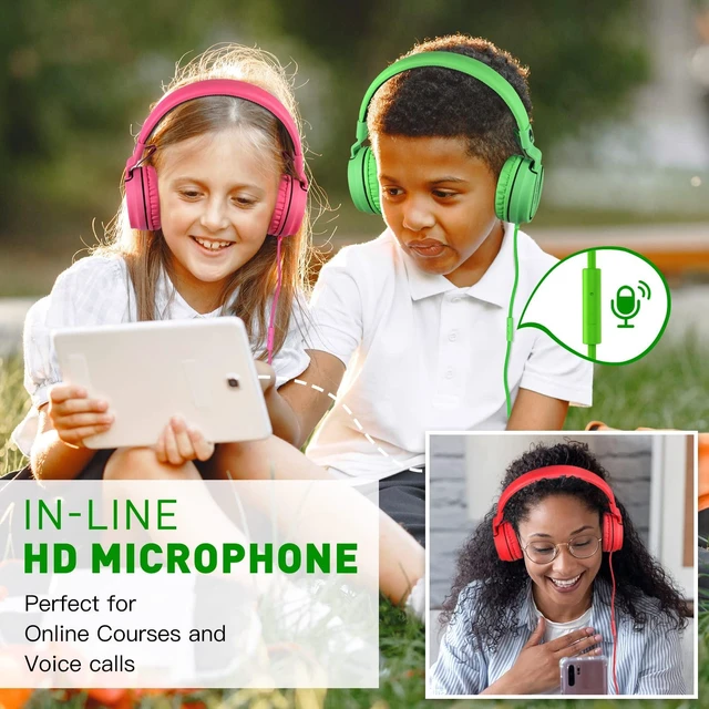 Alt view image 5 of 7 - 950 Wired Headphones for Kids Girls Boys for School Classroom with Microphone, On-Ear Foldable Corded Headphones with Jack 3.5mm for Laptop Computer Tablet Chromebooks Black Green
