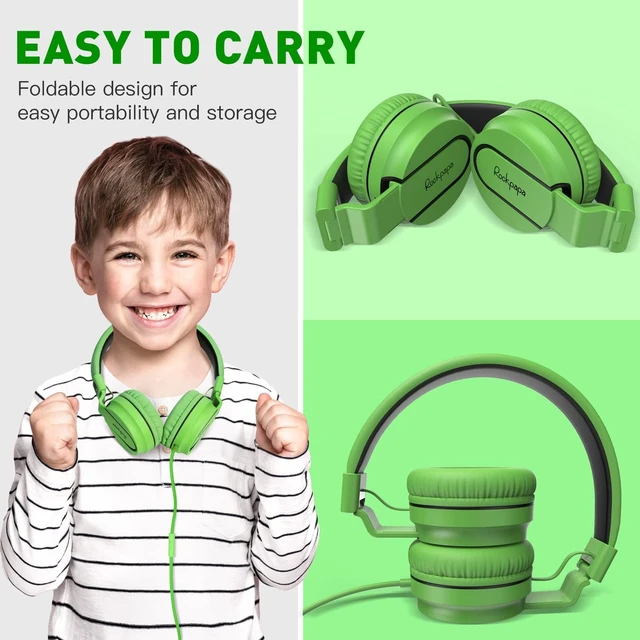 Alt view image 6 of 7 - 950 Wired Headphones for Kids Girls Boys for School Classroom with Microphone, On-Ear Foldable Corded Headphones with Jack 3.5mm for Laptop Computer Tablet Chromebooks Black Green